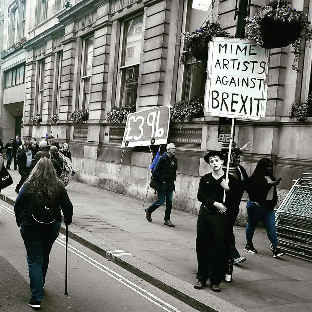 A mime protesting Brexit