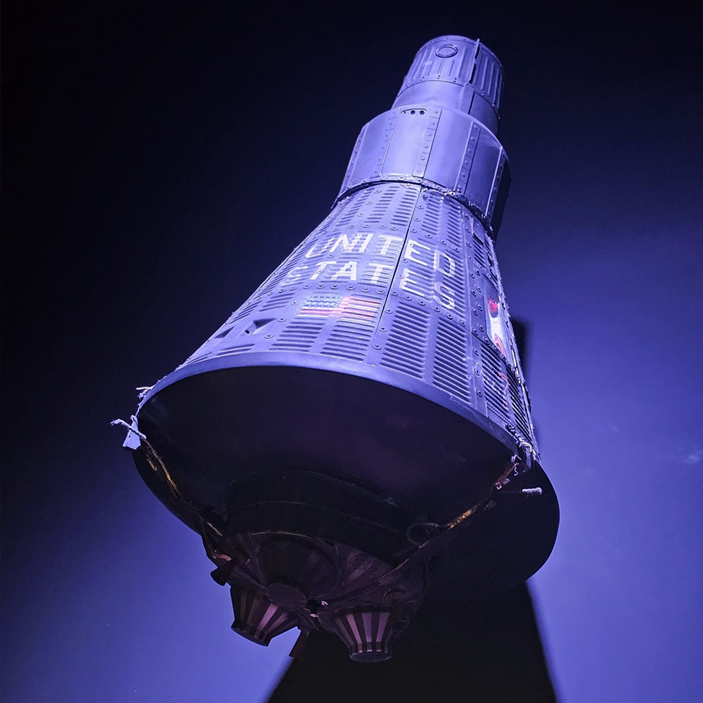 NASA space module model in blue.